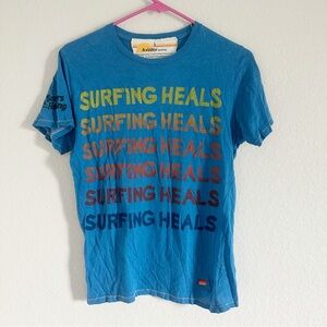 Aviator Nation Surfing Heals T-Shirt Top Blue Rainbow Sz S
